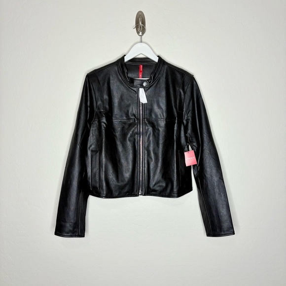 Spanx II Moto Jacket Luxe Black Faux Leather Zip Front New With Tags - Picture 2 of 12